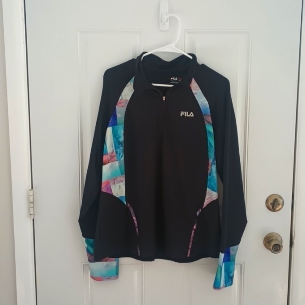 Fila Running black and floral print pullover half zip sweatshirt jacket size XL